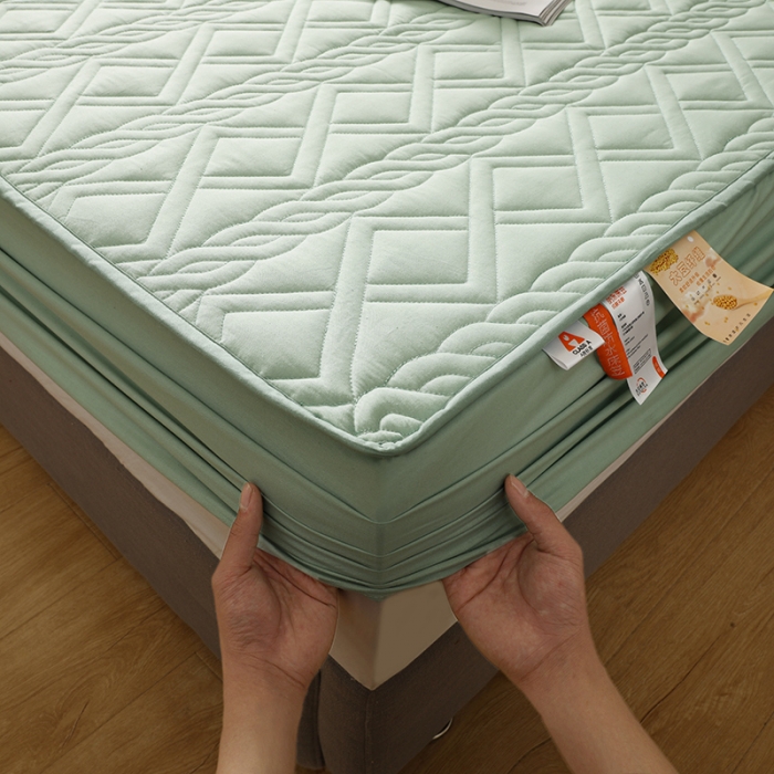 91家纺网 家纺一手货源 找家纺 豪选2025新款全棉防水床笠 浅水绿