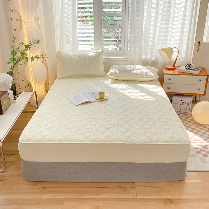 91家纺网 家纺一手货源 找家纺 豪选2025新款全棉防水床笠 米黄色