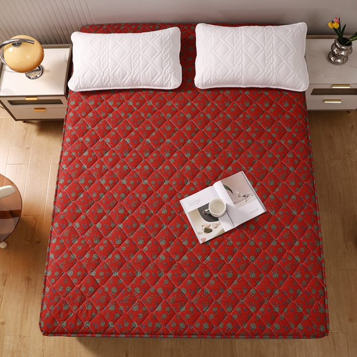 91家纺网 家纺一手货源 找家纺 豪选2025新款全棉防水床笠 红底玫瑰