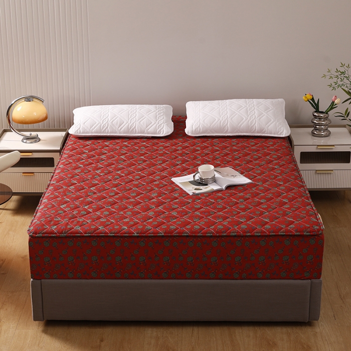 91家纺网 家纺一手货源 找家纺 豪选2025新款全棉防水床笠 红底玫瑰