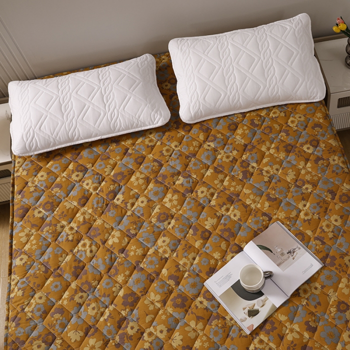 91家纺网 家纺一手货源 找家纺 豪选2025新款全棉防水床笠 黄底大花