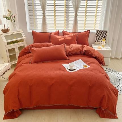 91家纺网 家纺一手货源 找家纺 韩秀2024款13372提花华夫格60s贝壳绣全棉四件套 罗曼-焦糖色