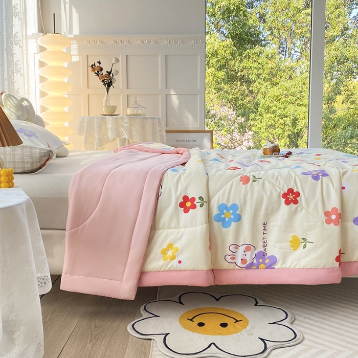 91家纺网 家纺一手货源 找家纺 梦初语 2023新款水洗棉棉花夏被 彩虹小兔