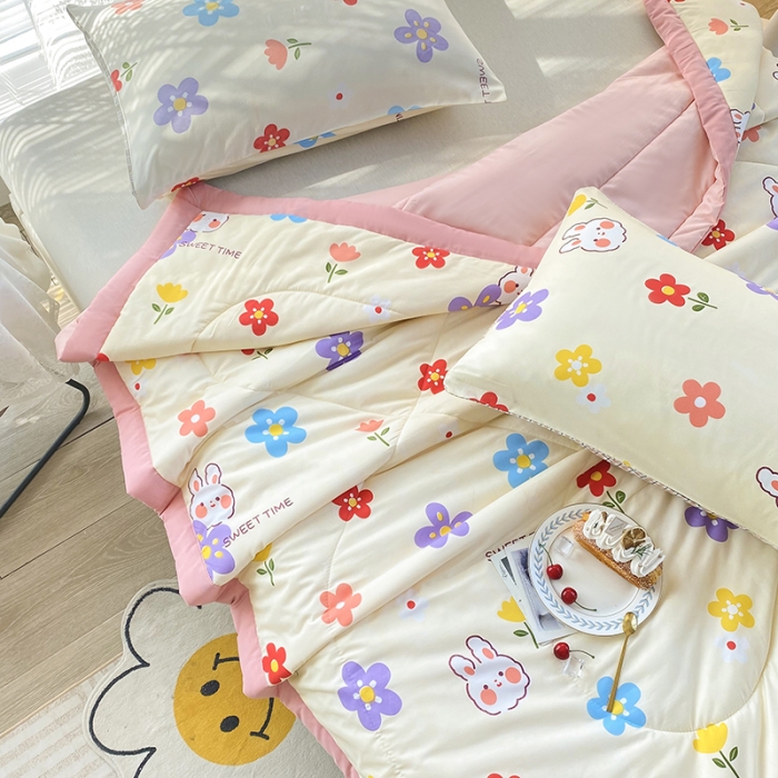 91家纺网 家纺一手货源 找家纺 梦初语 2023新款水洗棉棉花夏被 彩虹小兔