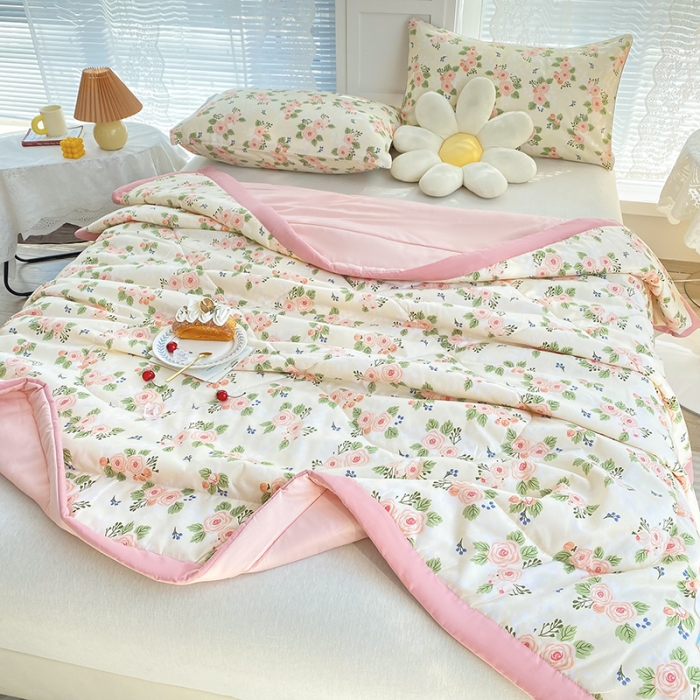 91家纺网 家纺一手货源 找家纺 梦初语 2023新款水洗棉棉花夏被 花开曼舞