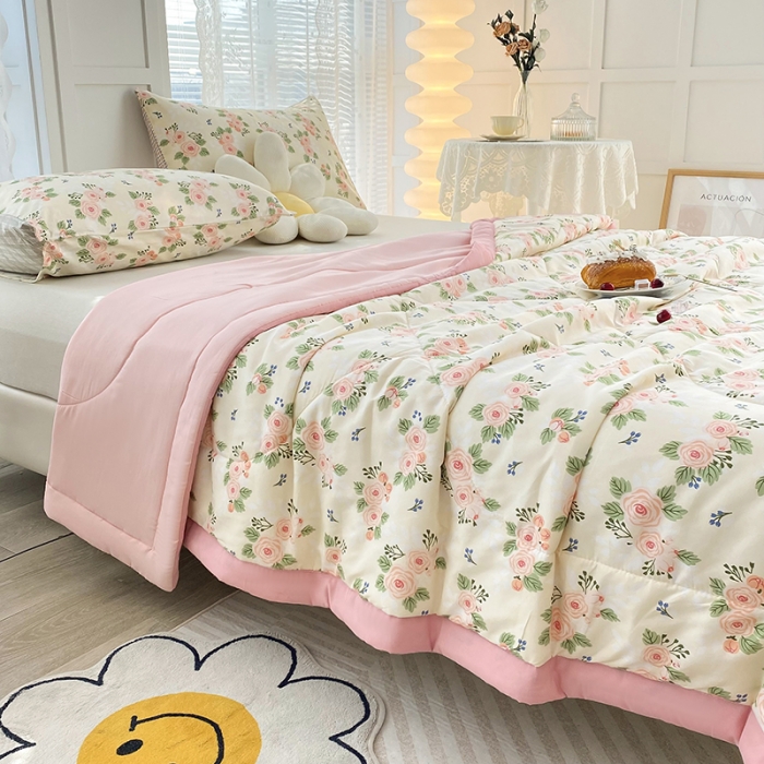 91家纺网 家纺一手货源 找家纺 梦初语 2023新款水洗棉棉花夏被 花开曼舞