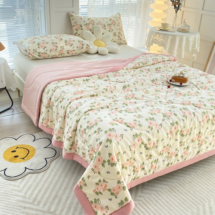 91家纺网 家纺一手货源 找家纺 梦初语 2023新款水洗棉棉花夏被 花开曼舞