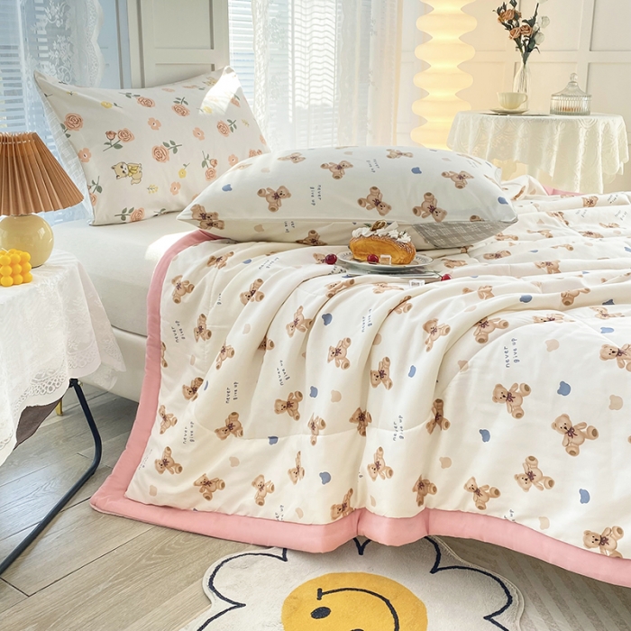 91家纺网 家纺一手货源 找家纺 梦初语 2023新款水洗棉棉花夏被 快乐家园