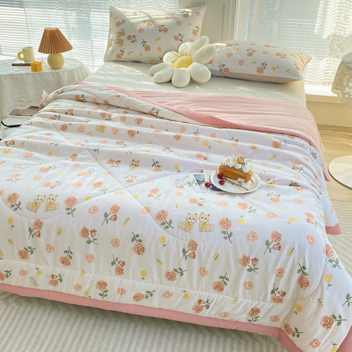 91家纺网 家纺一手货源 找家纺 梦初语 2023新款水洗棉棉花夏被 情侣玫瑰