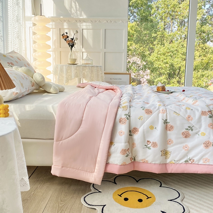 91家纺网 家纺一手货源 找家纺 梦初语 2023新款水洗棉棉花夏被 情侣玫瑰