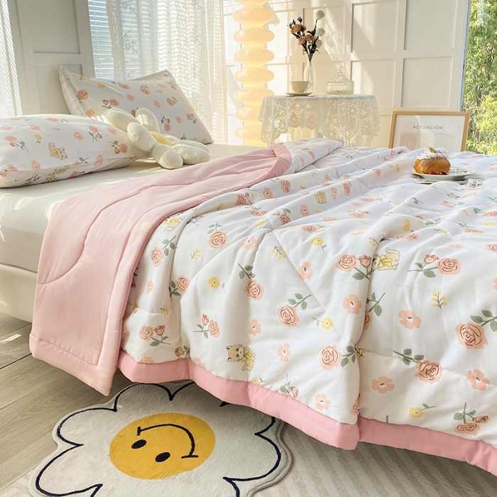 91家纺网 家纺一手货源 找家纺 梦初语 2023新款水洗棉棉花夏被 情侣玫瑰