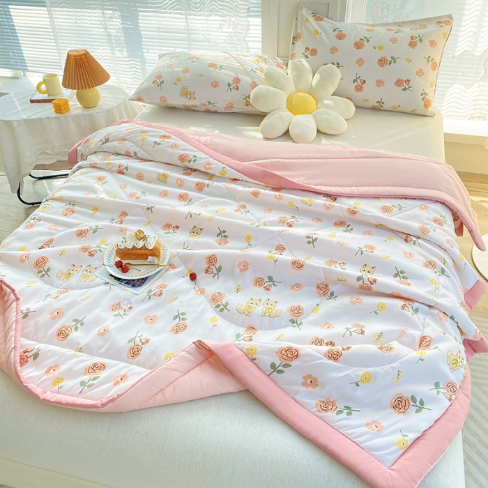 91家纺网 家纺一手货源 找家纺 梦初语 2023新款水洗棉棉花夏被 情侣玫瑰