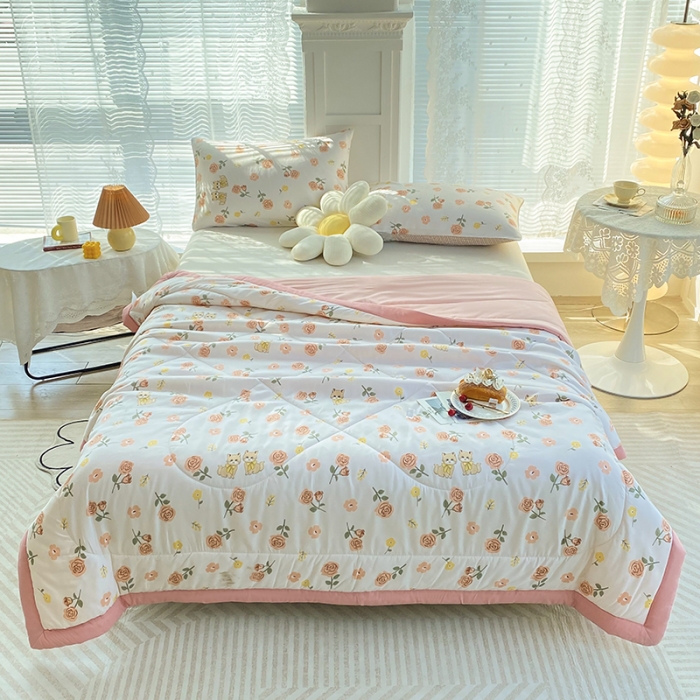 91家纺网 家纺一手货源 找家纺 梦初语 2023新款水洗棉棉花夏被 情侣玫瑰