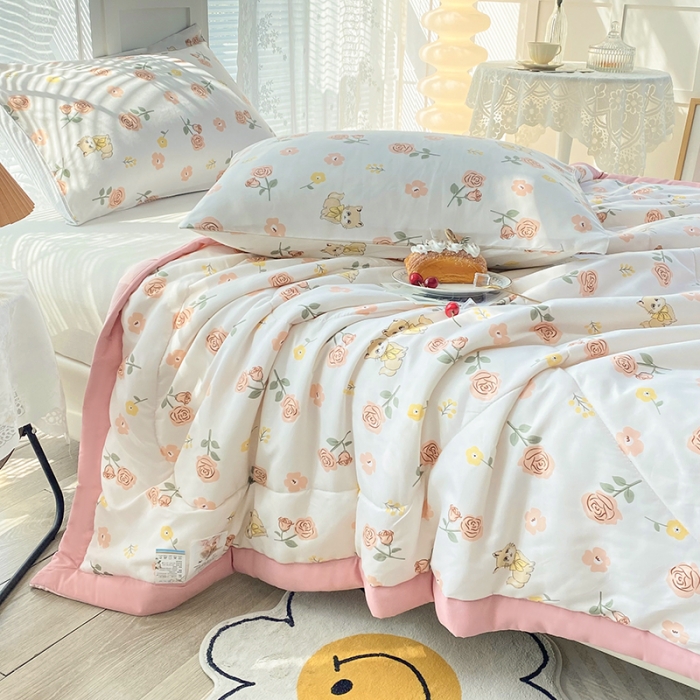 91家纺网 家纺一手货源 找家纺 梦初语 2023新款水洗棉棉花夏被 情侣玫瑰