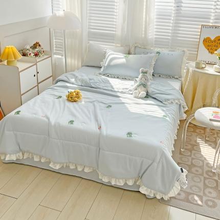 91家纺网 家纺一手货源 找家纺 寐居 2023水洗天丝棉刺绣夏被 幸运恐龙-松石绿