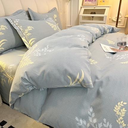 91家纺网 家纺一手货源 找家纺 幸嘉轩 2025新款全棉秋冬加厚保暖喷气磨毛纯棉印花四件套 浅浅花香灰