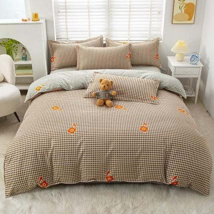 91家纺网 家纺一手货源 找家纺 大G 2024新款140克印花磨毛四件套 初暖-咖