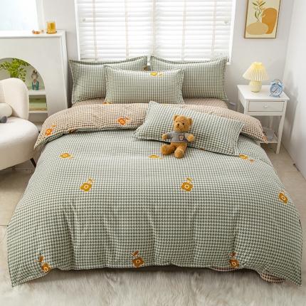 91家纺网 家纺一手货源 找家纺 大G 2024新款140克印花磨毛四件套 初暖-绿