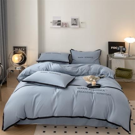 91家纺网 家纺一手货源 找家纺 眠帛家居2023新款A类气质极简水洗棉四件套 蓝灰