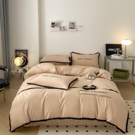 91家纺网 家纺一手货源 找家纺 眠帛家居2023新款A类气质极简水洗棉四件套 奶茶