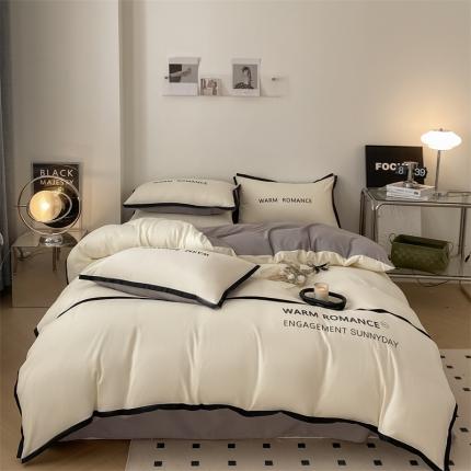 91家纺网 家纺一手货源 找家纺 眠帛家居2023新款A类气质极简水洗棉四件套 奶昔白浅灰