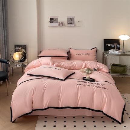 91家纺网 家纺一手货源 找家纺 眠帛家居2023新款A类气质极简水洗棉四件套 奶油粉