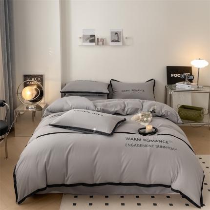 91家纺网 家纺一手货源 找家纺 眠帛家居2023新款A类气质极简水洗棉四件套 浅灰