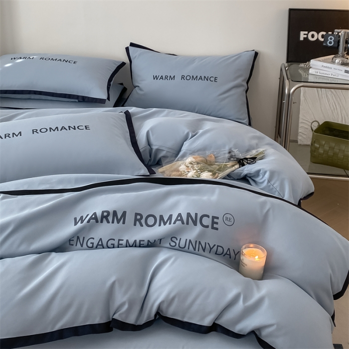 91家纺网 家纺一手货源 找家纺 眠帛家居2023新款A类气质极简水洗棉四件套 蓝灰