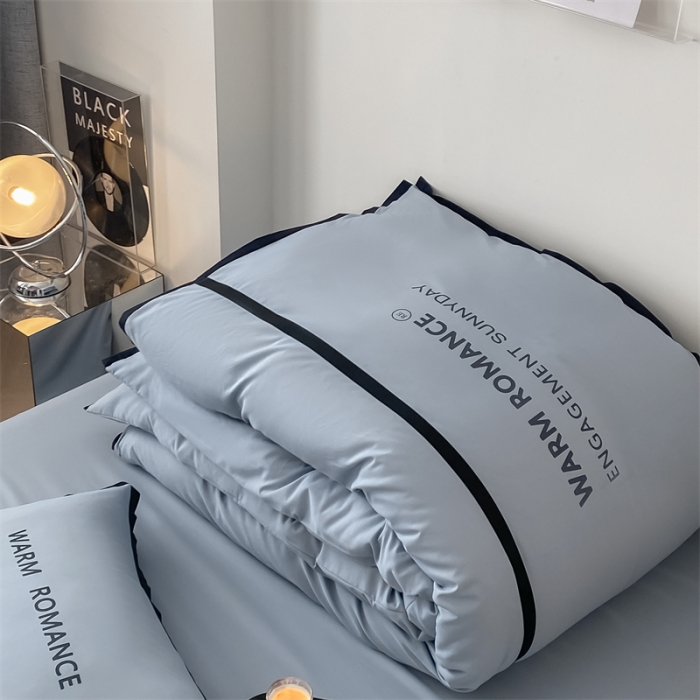 91家纺网 家纺一手货源 找家纺 眠帛家居2023新款A类气质极简水洗棉四件套 蓝灰