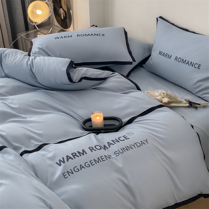 91家纺网 家纺一手货源 找家纺 眠帛家居2023新款A类气质极简水洗棉四件套 蓝灰