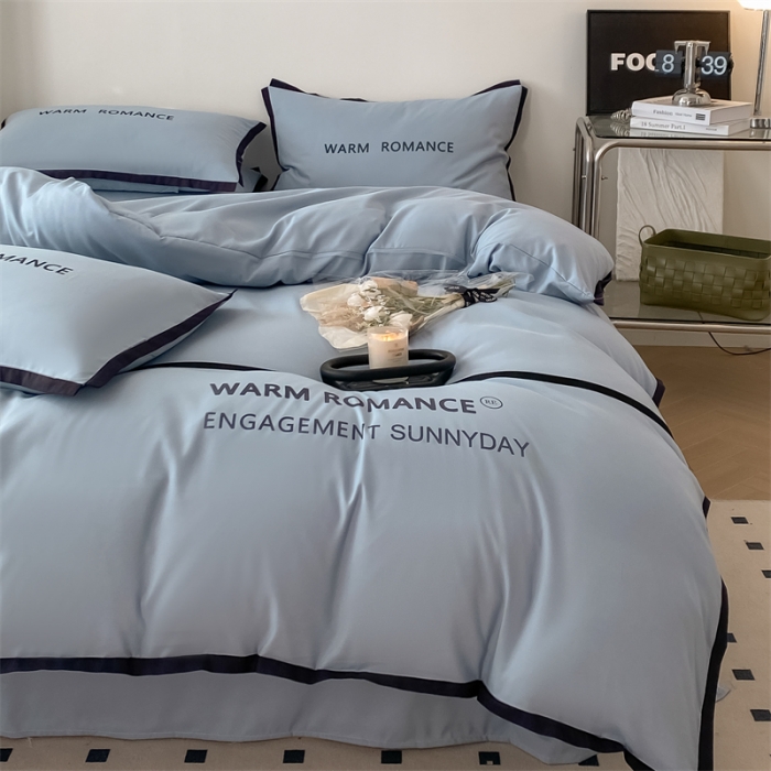 91家纺网 家纺一手货源 找家纺 眠帛家居2023新款A类气质极简水洗棉四件套 蓝灰