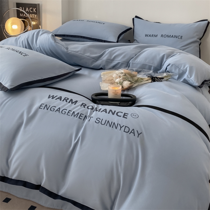 91家纺网 家纺一手货源 找家纺 眠帛家居2023新款A类气质极简水洗棉四件套 蓝灰