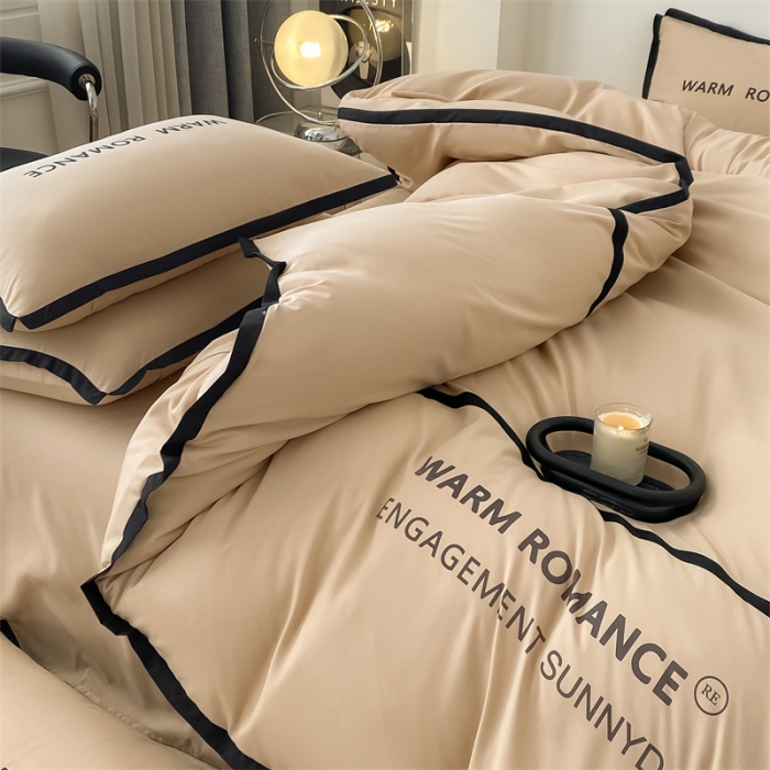 91家纺网 家纺一手货源 找家纺 眠帛家居2023新款A类气质极简水洗棉四件套 奶茶