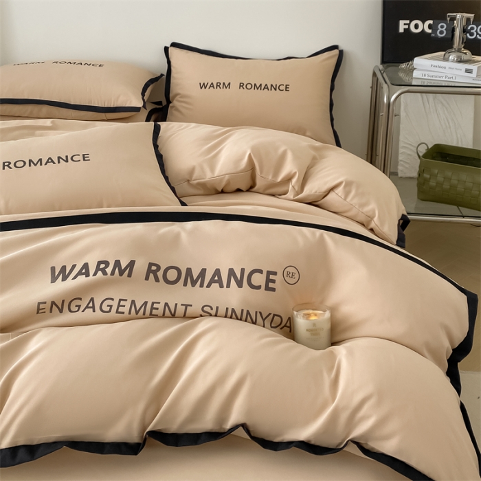 91家纺网 家纺一手货源 找家纺 眠帛家居2023新款A类气质极简水洗棉四件套 奶茶