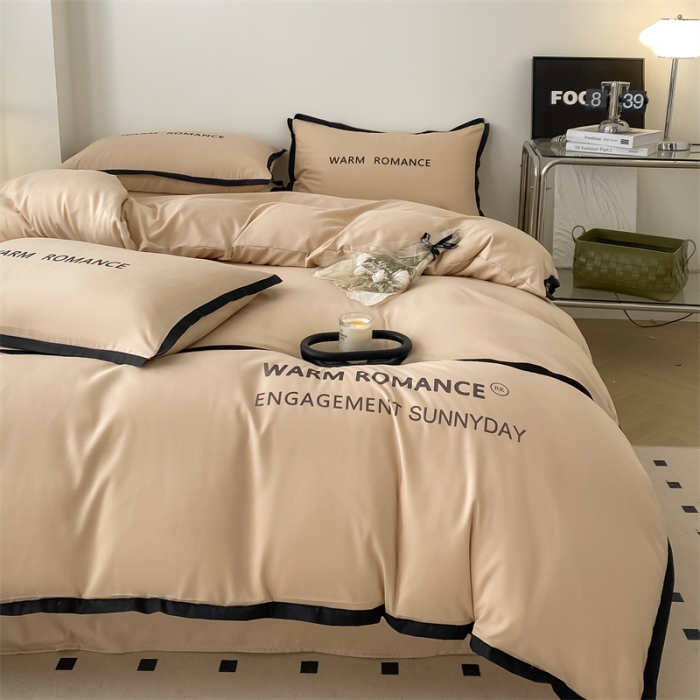 91家纺网 家纺一手货源 找家纺 眠帛家居2023新款A类气质极简水洗棉四件套 奶茶