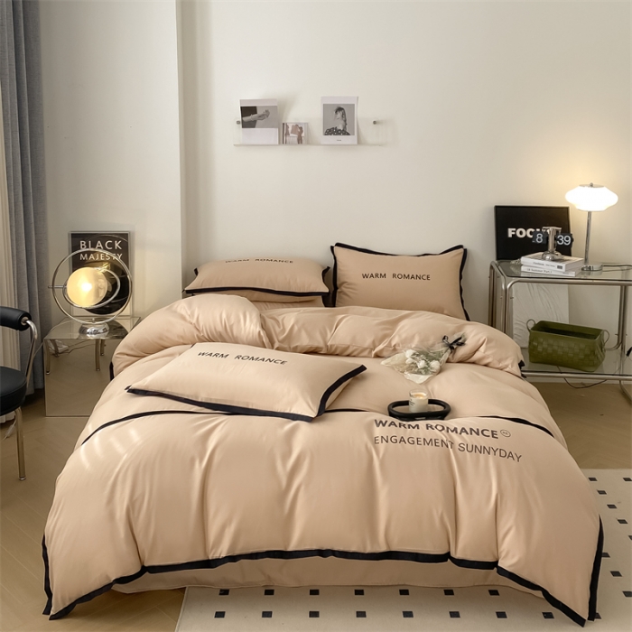 91家纺网 家纺一手货源 找家纺 眠帛家居2023新款A类气质极简水洗棉四件套 奶茶