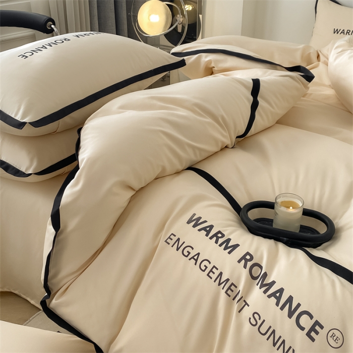 91家纺网 家纺一手货源 找家纺 眠帛家居2023新款A类气质极简水洗棉四件套 奶昔白