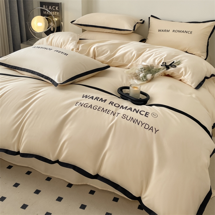 91家纺网 家纺一手货源 找家纺 眠帛家居2023新款A类气质极简水洗棉四件套 奶昔白