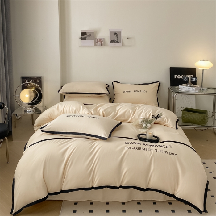 91家纺网 家纺一手货源 找家纺 眠帛家居2023新款A类气质极简水洗棉四件套 奶昔白