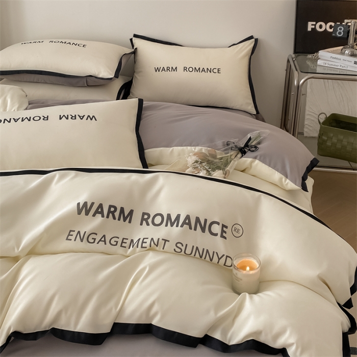 91家纺网 家纺一手货源 找家纺 眠帛家居2023新款A类气质极简水洗棉四件套 奶昔白浅灰