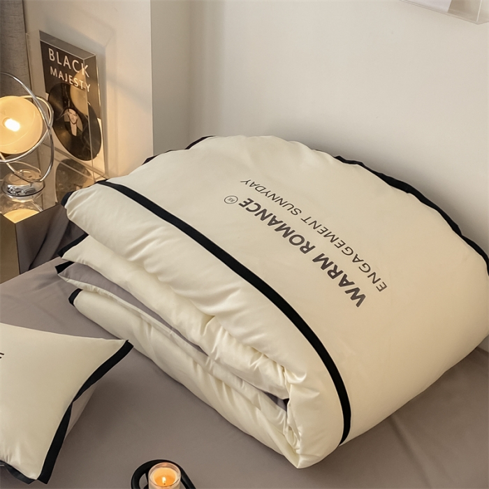 91家纺网 家纺一手货源 找家纺 眠帛家居2023新款A类气质极简水洗棉四件套 奶昔白浅灰