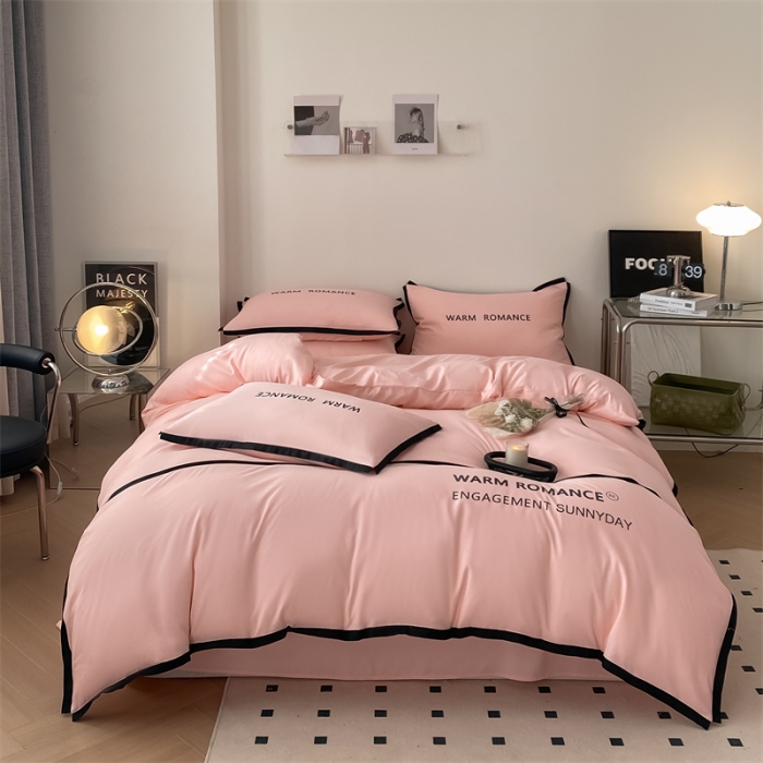 91家纺网 家纺一手货源 找家纺 眠帛家居2023新款A类气质极简水洗棉四件套 奶油粉