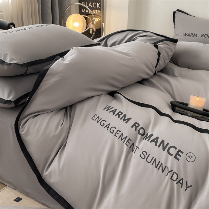 91家纺网 家纺一手货源 找家纺 眠帛家居2023新款A类气质极简水洗棉四件套 浅灰