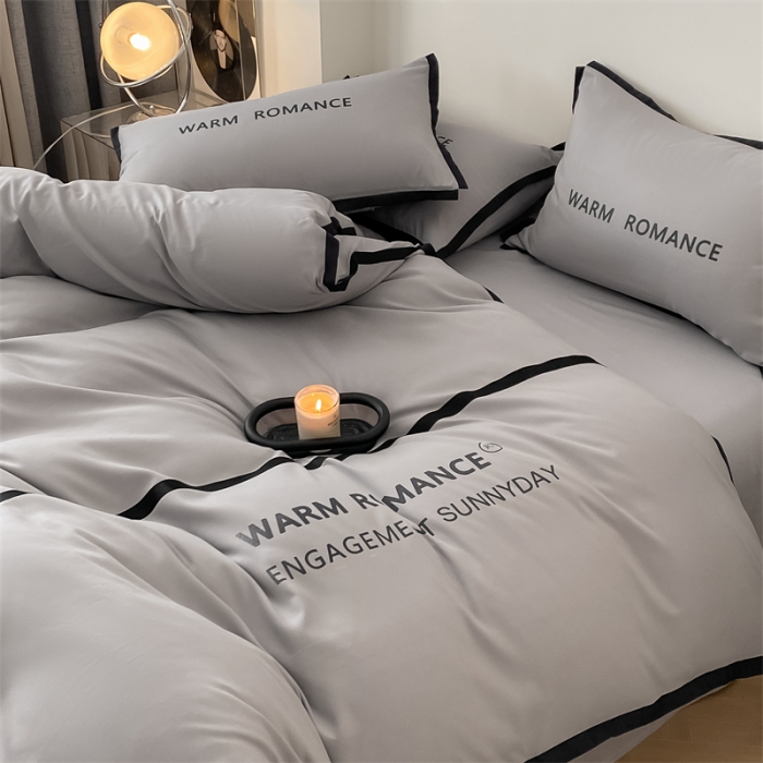 91家纺网 家纺一手货源 找家纺 眠帛家居2023新款A类气质极简水洗棉四件套 浅灰