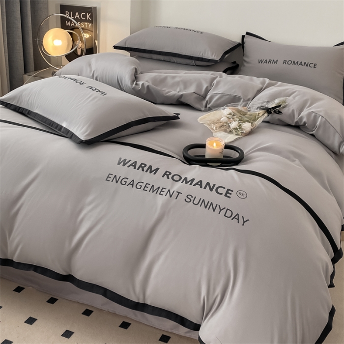 91家纺网 家纺一手货源 找家纺 眠帛家居2023新款A类气质极简水洗棉四件套 浅灰