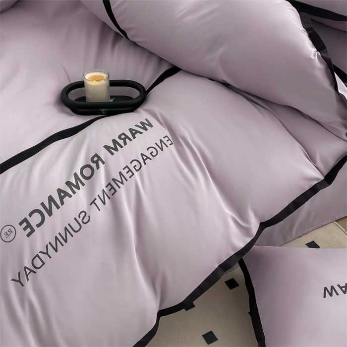 91家纺网 家纺一手货源 找家纺 眠帛家居2023新款A类气质极简水洗棉四件套 浅紫