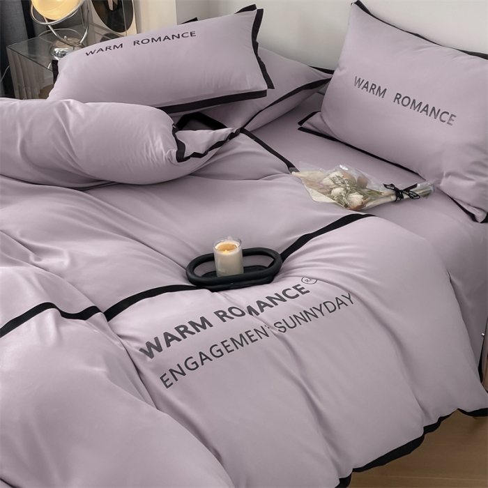 91家纺网 家纺一手货源 找家纺 眠帛家居2023新款A类气质极简水洗棉四件套 浅紫