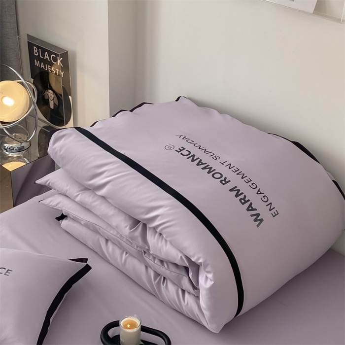 91家纺网 家纺一手货源 找家纺 眠帛家居2023新款A类气质极简水洗棉四件套 浅紫