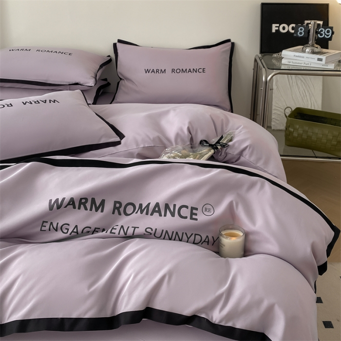 91家纺网 家纺一手货源 找家纺 眠帛家居2023新款A类气质极简水洗棉四件套 浅紫