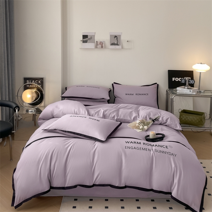 91家纺网 家纺一手货源 找家纺 眠帛家居2023新款A类气质极简水洗棉四件套 浅紫